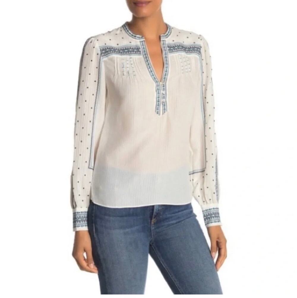 Veronica Beard Carta Embroidered Silk Blouse, S